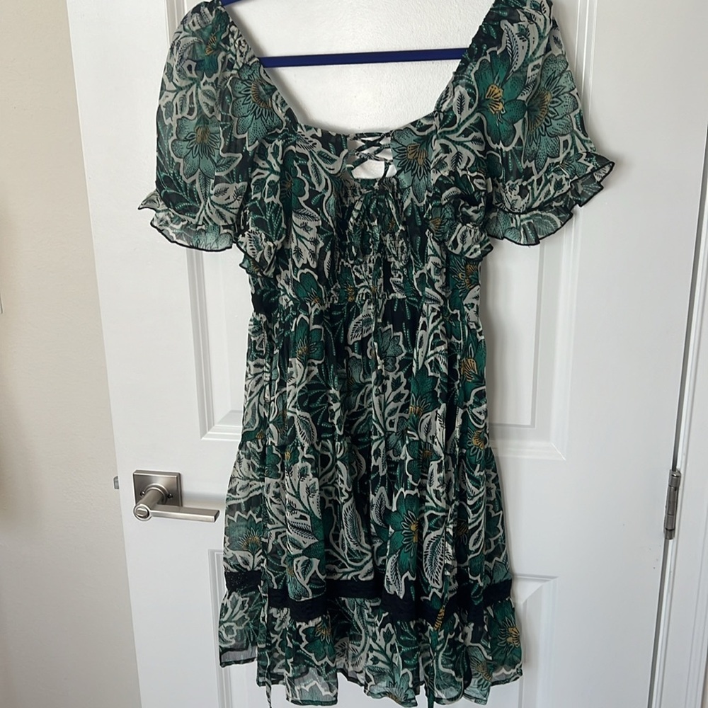 BAND OF THE FREE Maise Emerald Mini Ruffle Dress